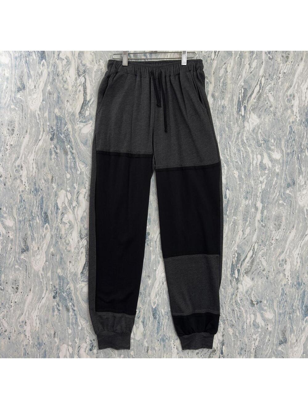 Artsy Boho Minimalist Lagenlook Avant-Garde Black Color Block Joggers (1)